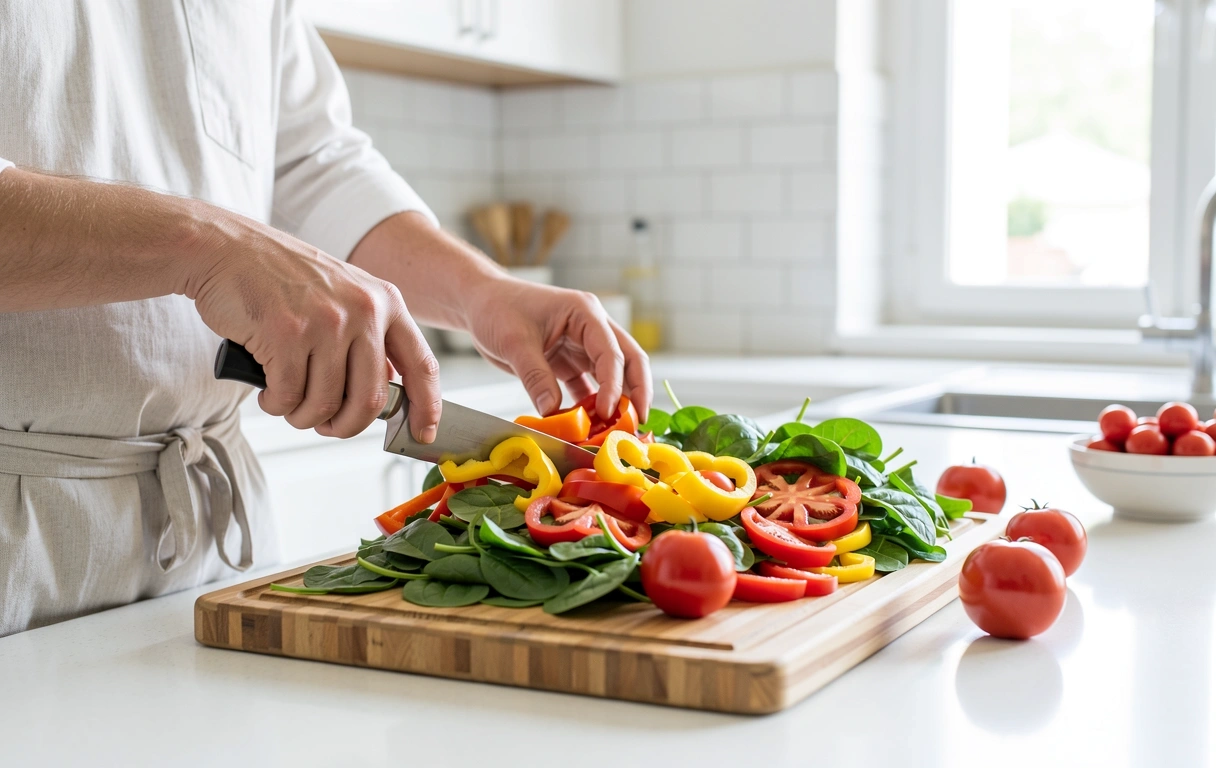 Preparing fresh vegetables for a balanced meal